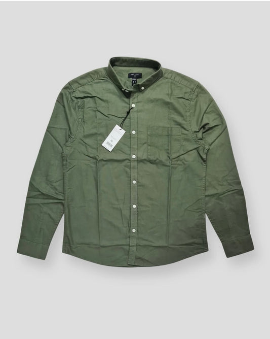 New Look Regular Fit Army Green Oxford  Cotton Button Cuff Shirt