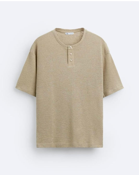 Zara Regular Fit T shirt With Button Neck