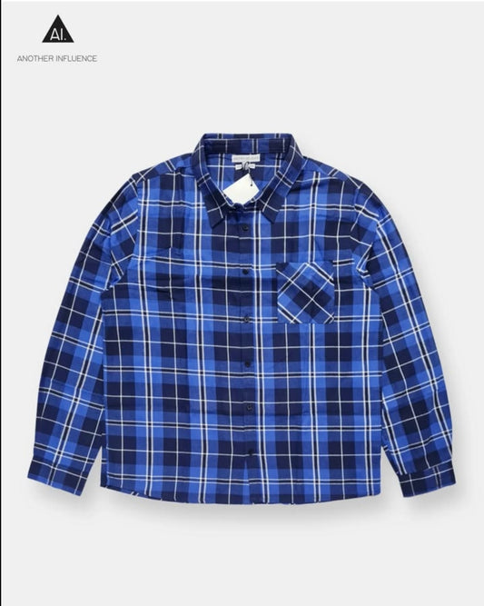 Another Influence Regular Fit Blue Plaid Cotton Button Cuff Shirt