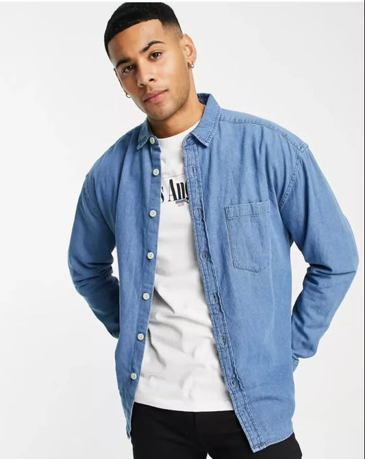 Asos Regular Fit Blue Wash Denim Shirt