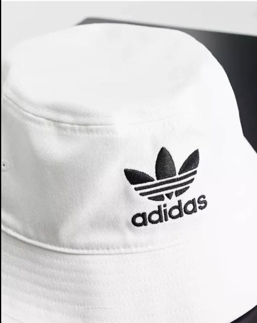 Adidas White Bucket Hat With Large Trefoil Logo