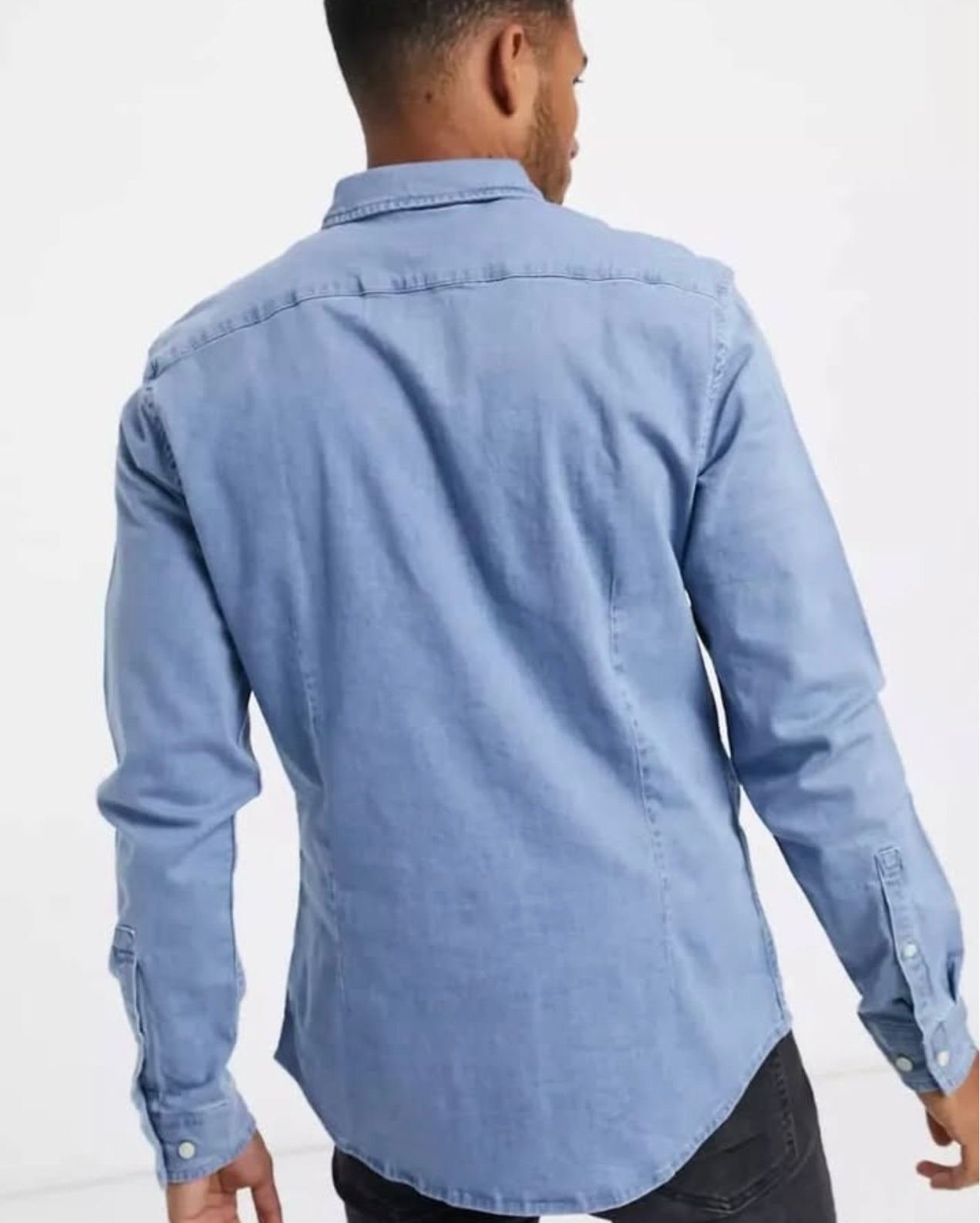 Asos Slim Fit Blue Wash Denim Button Cotton Cuff Shirt