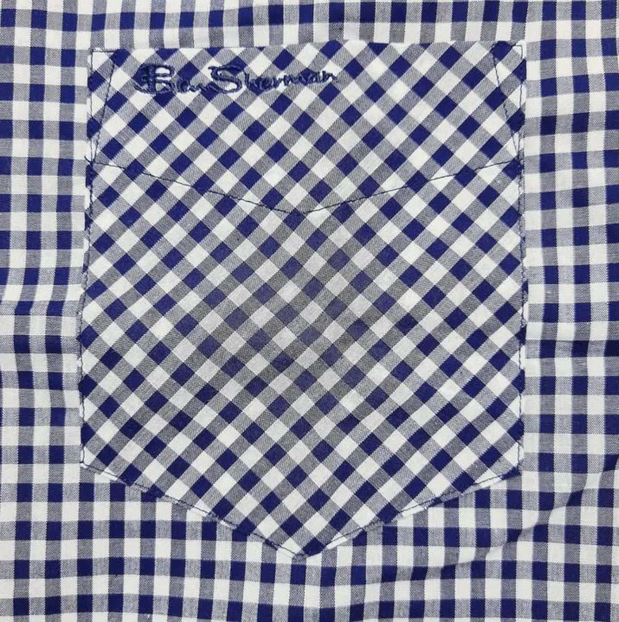 Ben Sherman Regular Fit Blue Check Cotton Short Sleeve Shirt
