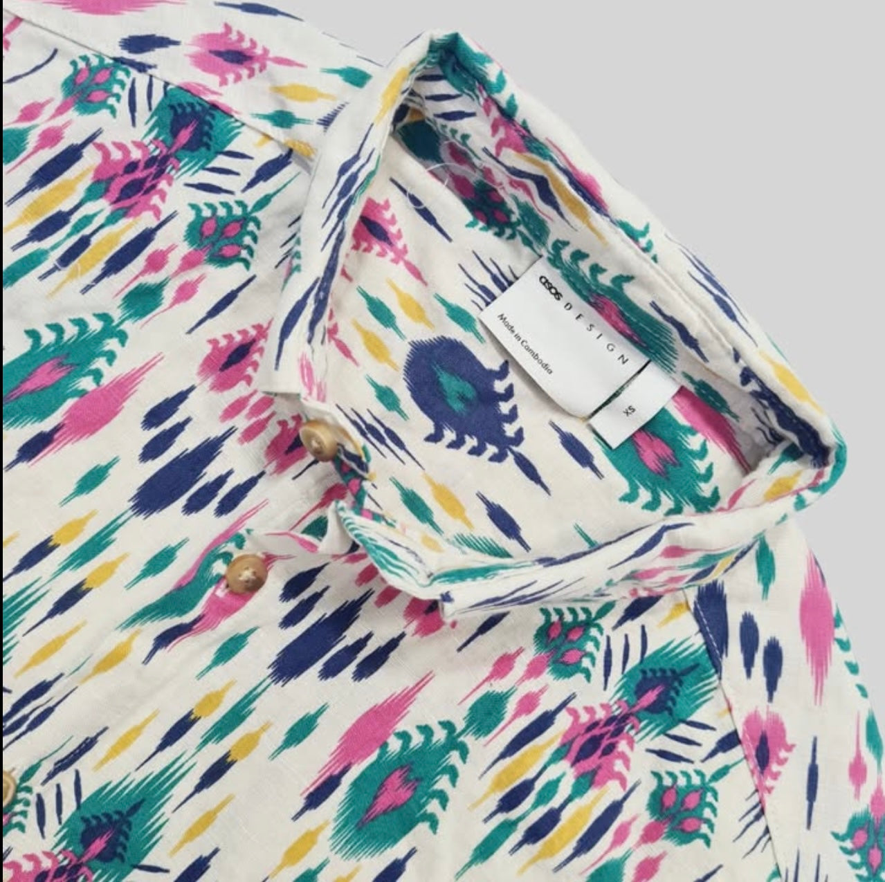 Asos Regular Fit Beige Pattern Cotton Short Sleeve Shirt