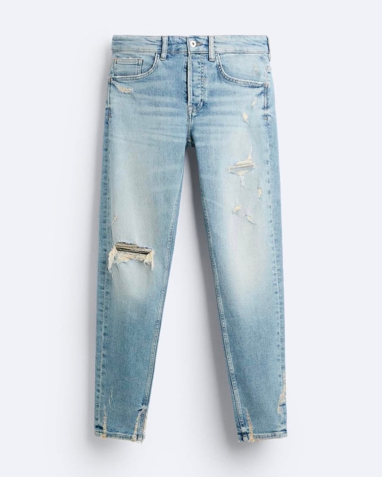 Zara Slim Fit Ripped Denim in Light Blue