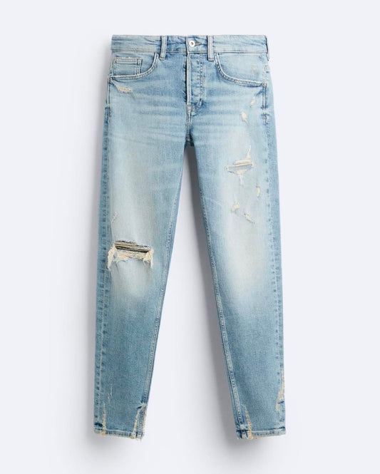 Zara Slim Fit Ripped Denim in Light Blue