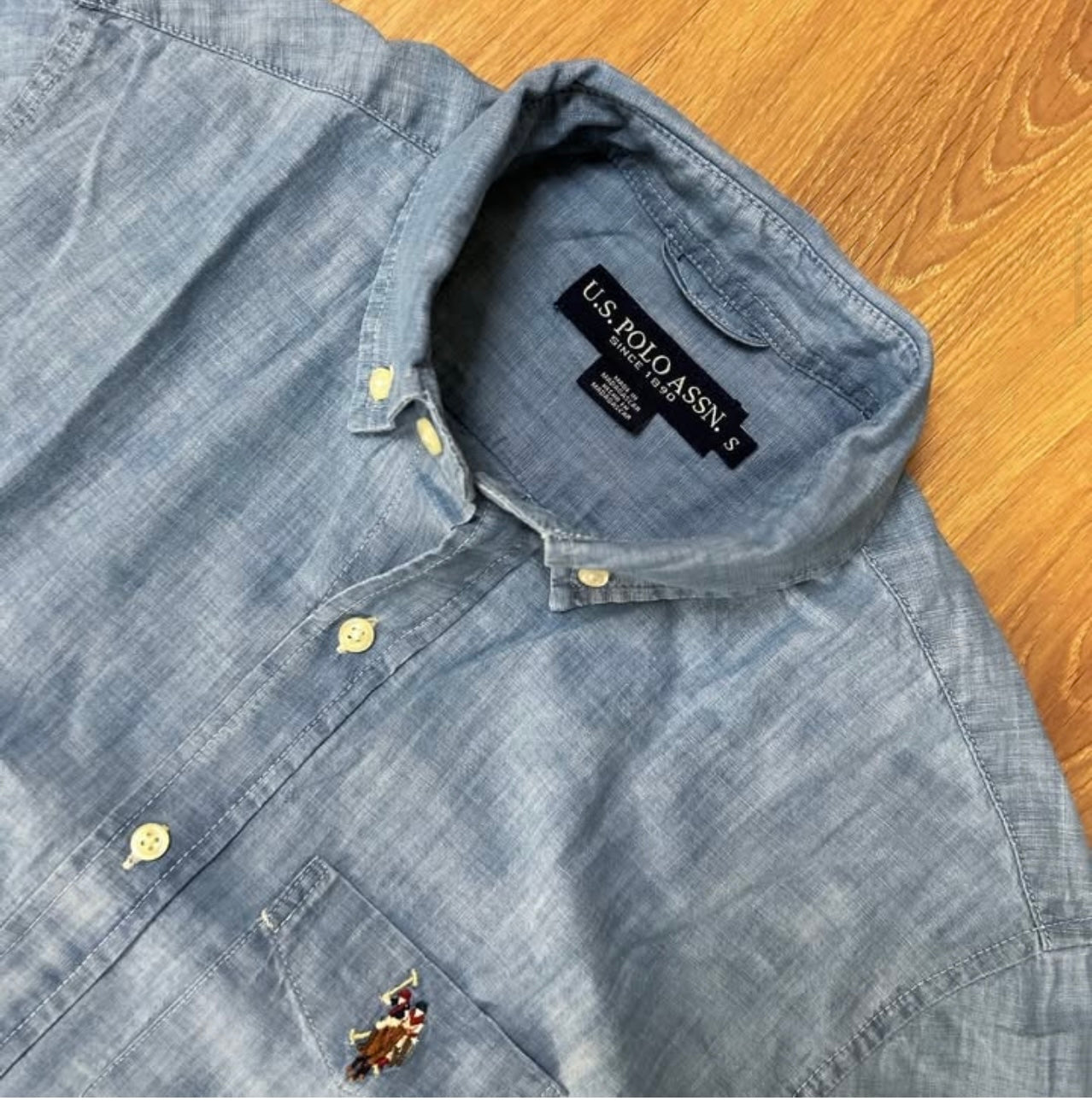 US Polo Assn Regular Fit Chambray Cotton Shirt in Blue