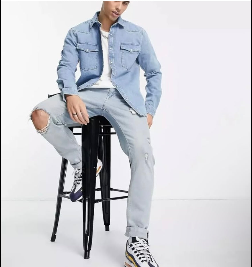 River Island Regular Fit Blue Wash Denim Jacket