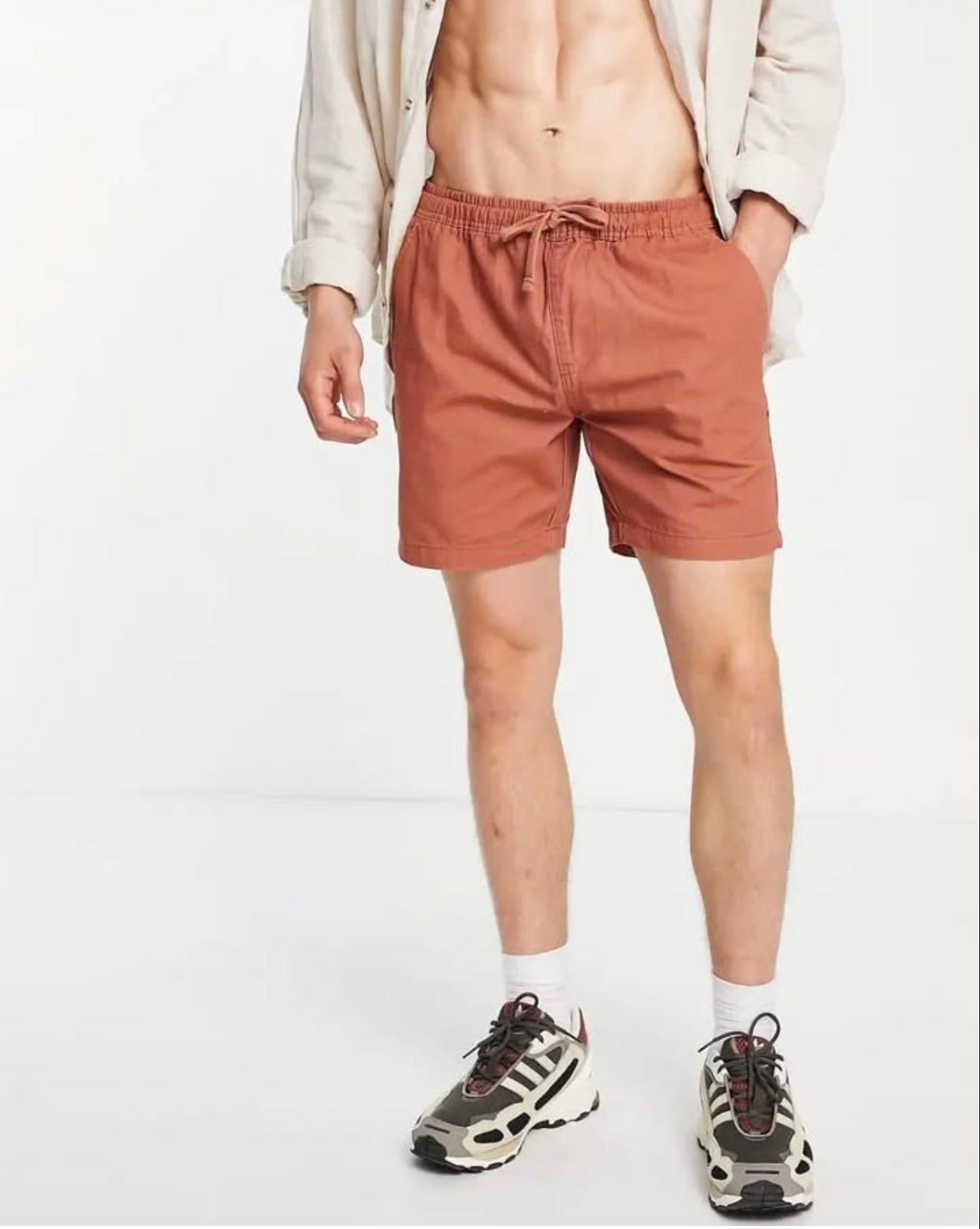 Threadbare Elasticated Waist Chinos Chinos Shorts in Red Clay