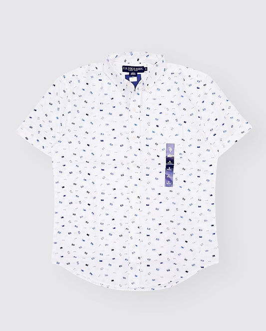 US Polo Assn Cotton White Shirt With All Over Flag Print