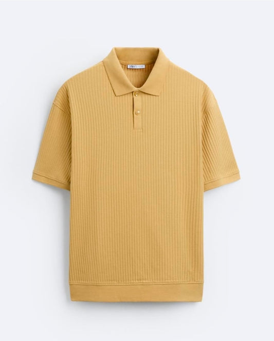 Zara Regular Fit Textured Polo Shirt in Mustard
