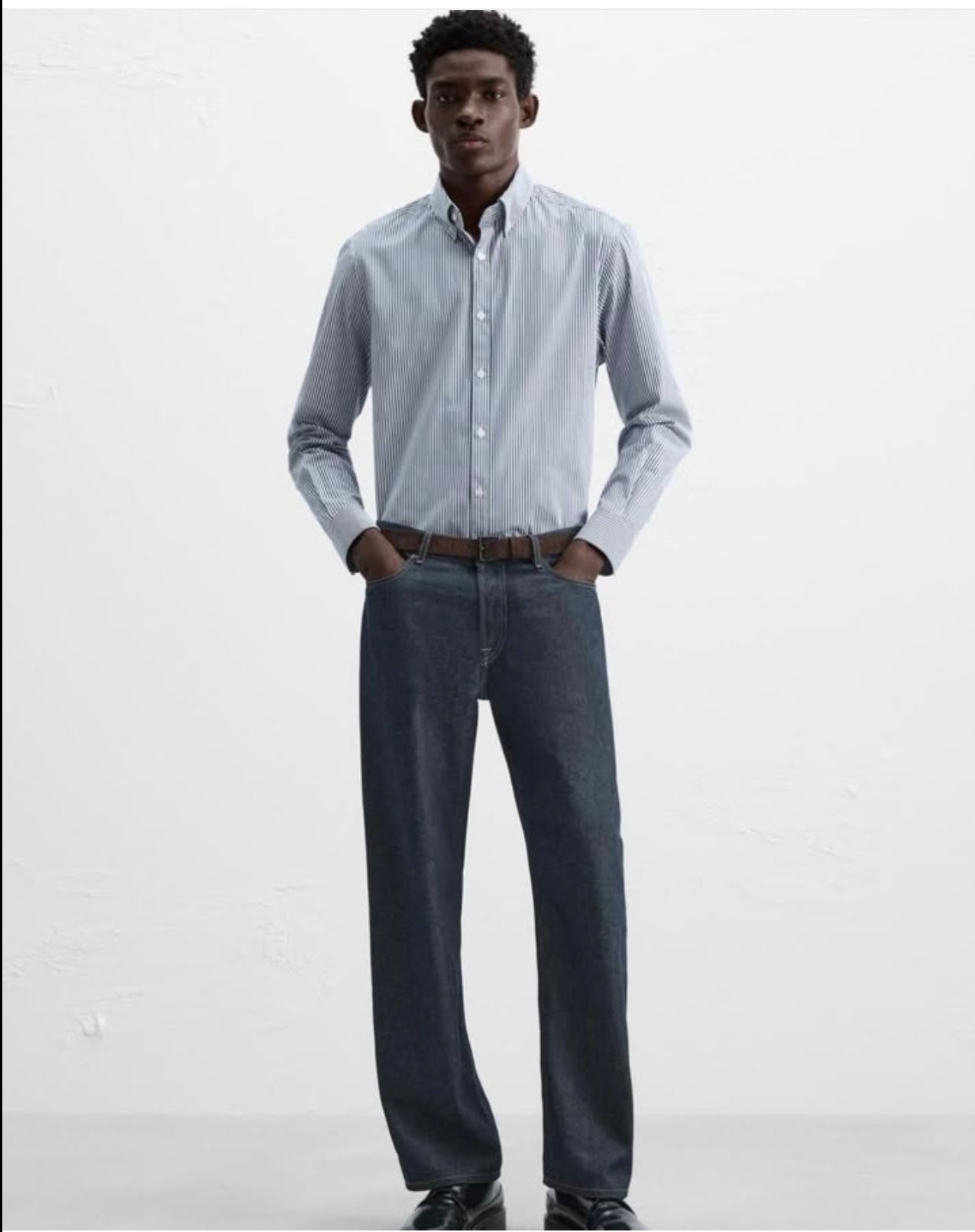 Zara Cotton Shirt in Navy Stripes