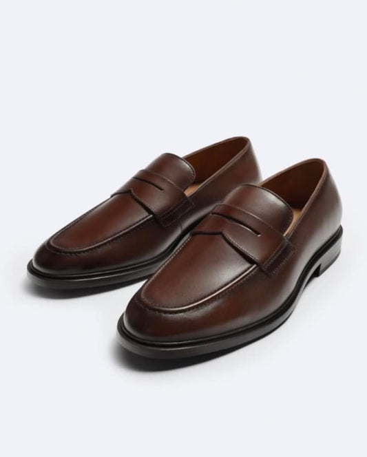 Zara Brown Penny Strap Loafers