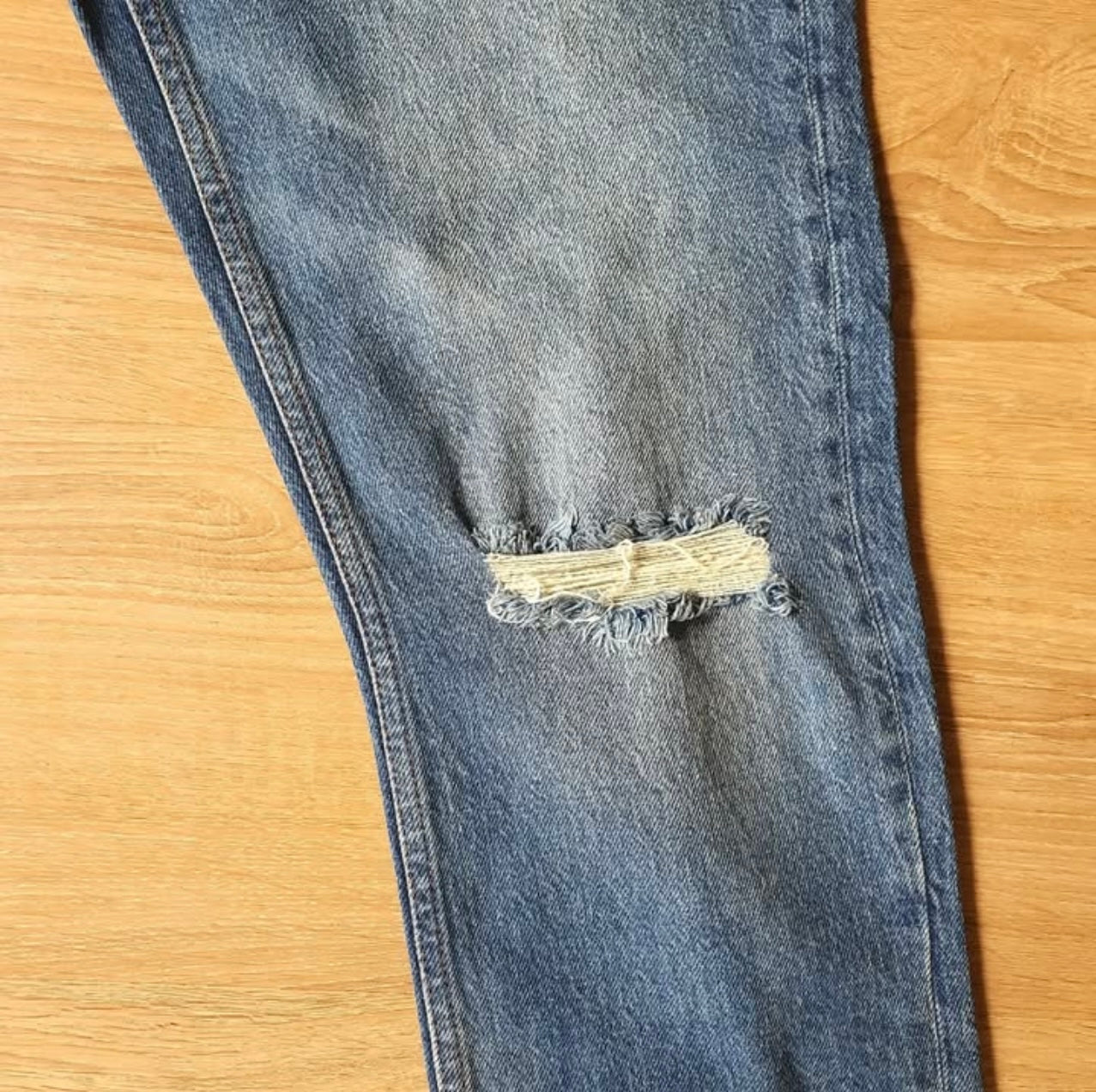 Topman Skinny Fit Ripped Stretch Denim in Blue Wash