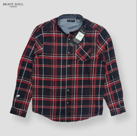 Brave Soul Regular Fit Red and Black Check Button Cuff Shirt