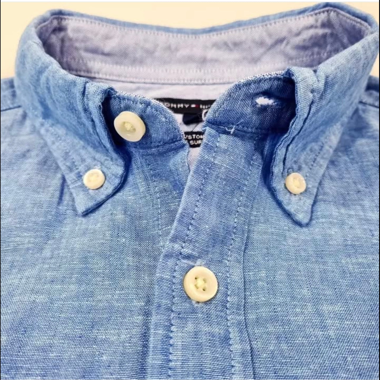 Tommy Hilfiger Custom Fit Linen Short Sleeve Shirt in Blue