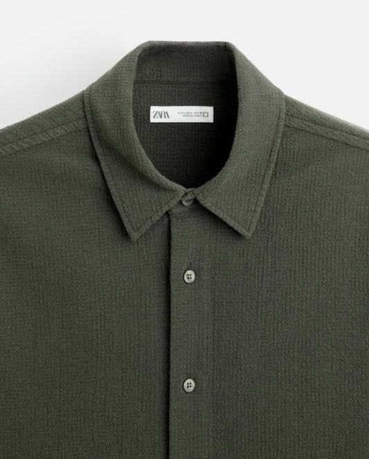 Zara Regular Fit Textured Shirt in Green