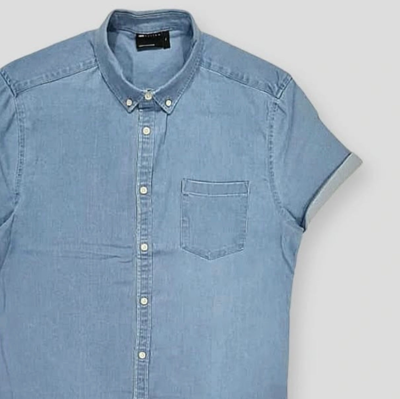 Asos Regular Fit Blue Wash Short Sleeve Stretch Denim