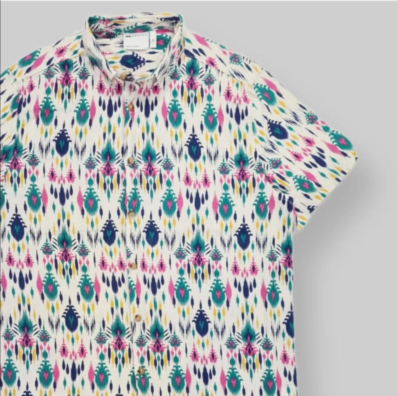 Asos Regular Fit Beige Pattern Cotton Short Sleeve Shirt