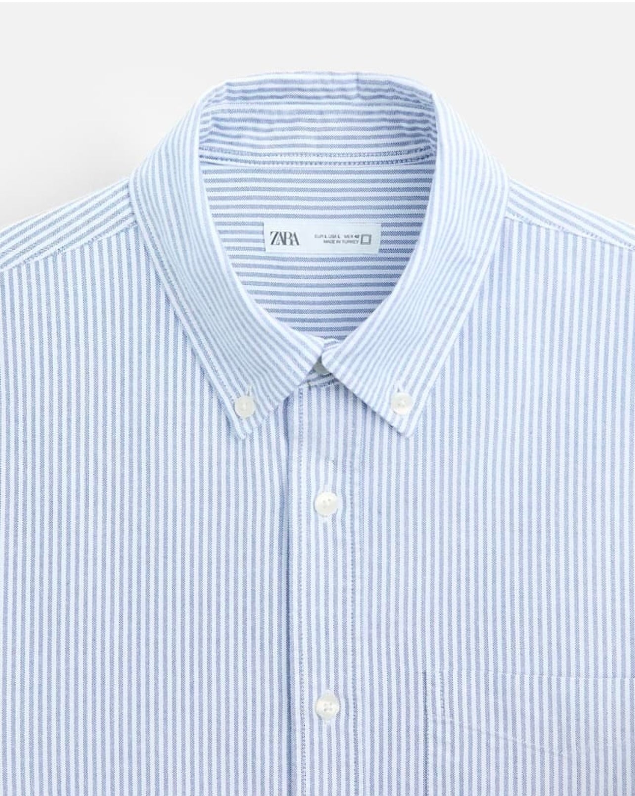 Zara Regular Fit Oxford Cotton Shirt in Blue Stripe