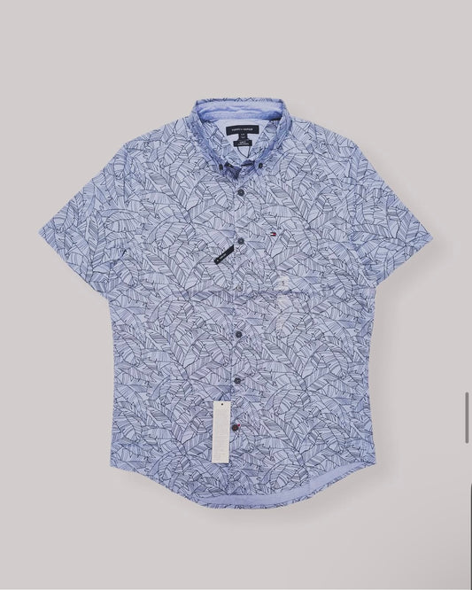 Tommy Hilfiger Blue Pattern Cotton Short Sleeve Shirt