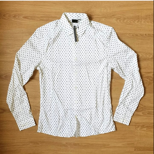 Asos Slim Fit White Pattern Cotton Button Cuff Shirt