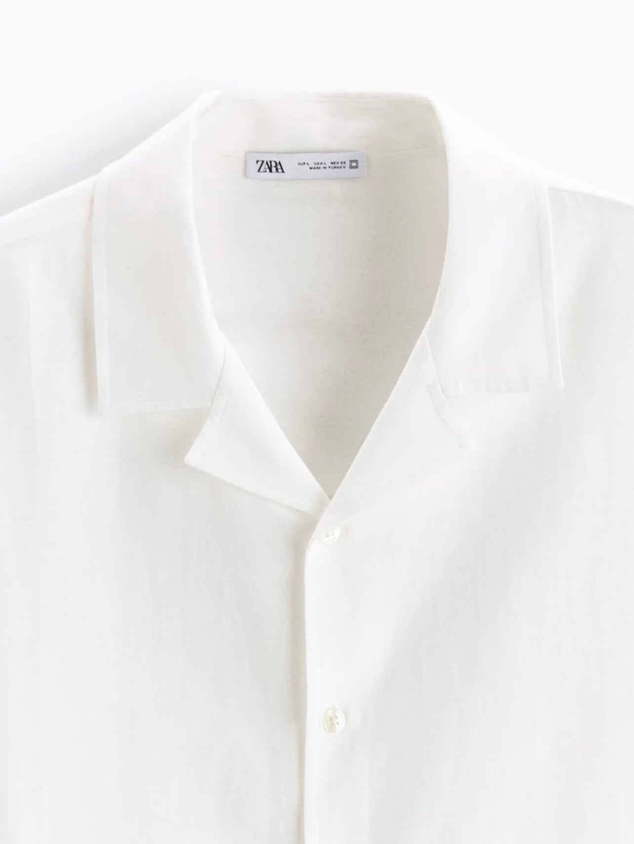 Zara Linen/Cotton Shirt in White With Contrasting Stitching