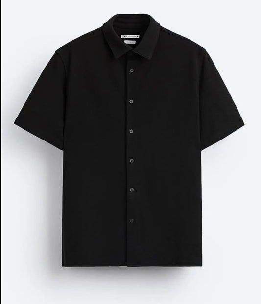 Zara Regular Fit Textured Cotton Shirt in Black