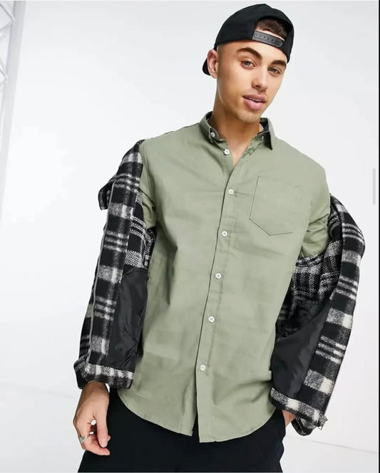 Brave Soul Regular Fit Army Green Plain Cotton Twill Button Cuff Shirt