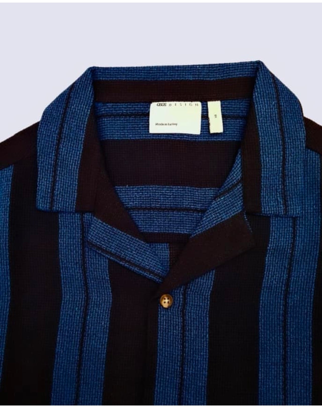 Asos Knit Cotton Shirt in Basket Stripe Navy