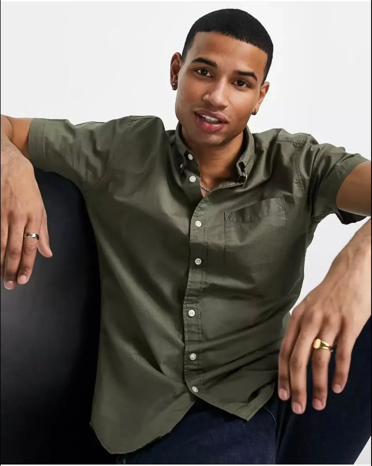 Jack & Jones Slim Fit Army Green Cotton Short Sleeve Shirt
