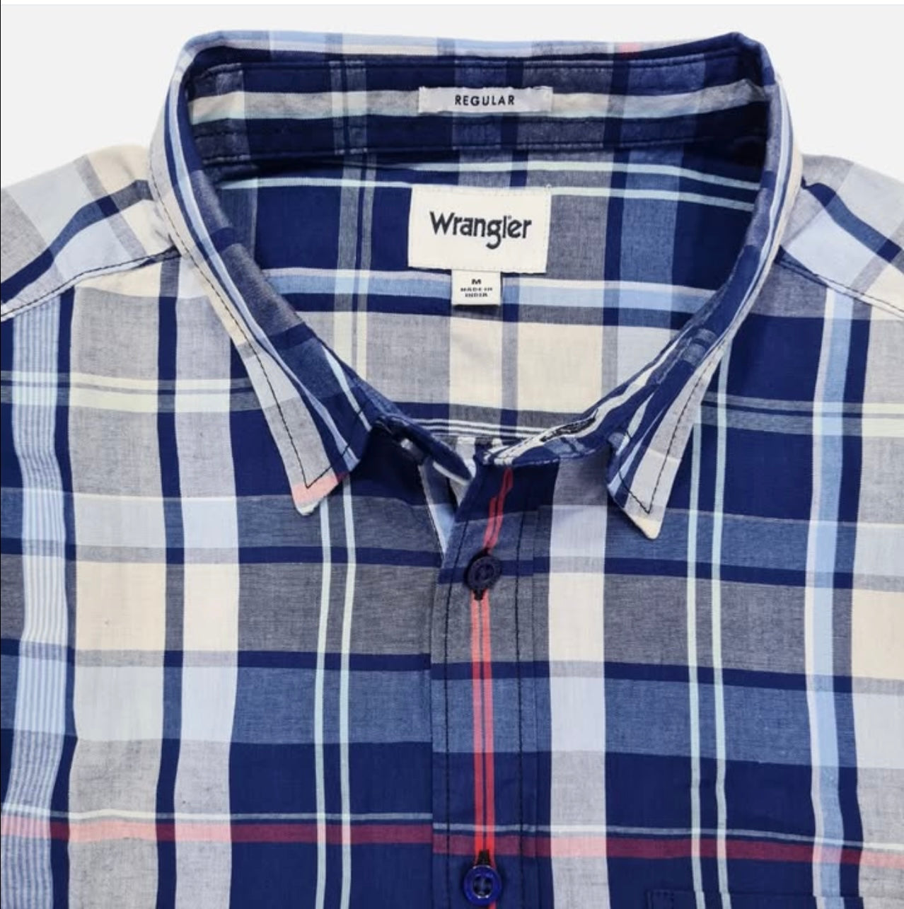 Wrangler Regular Fit Blue Check Cotton Short Sleeve Shirt