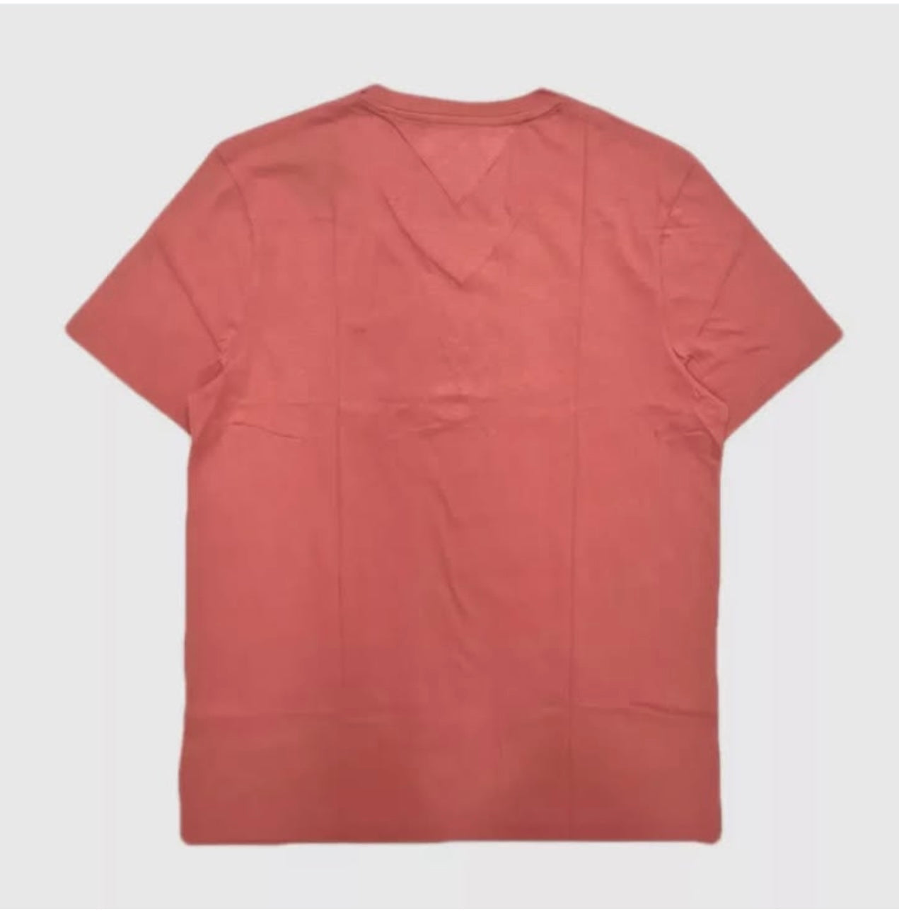 Tommy Hilfiger Regular Fit Cotton V Neck Short Sleeve T Shirt in Peach