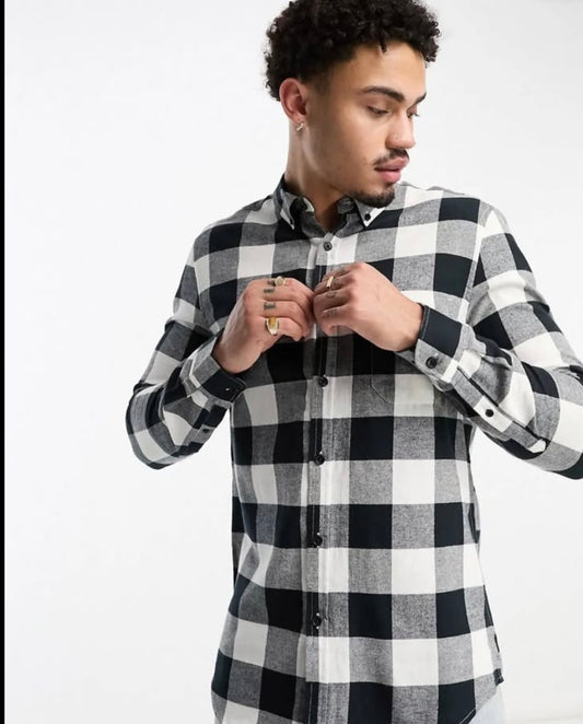 Asos Regular Fit Check Cotton Button Cuff Shirt