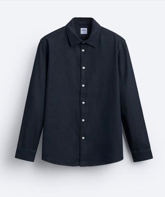 Zara Regular Fit Denim Cotton Shirt in Navy