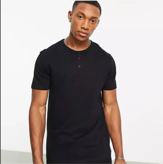 Asos T Shirt With Grandad Collar in Black