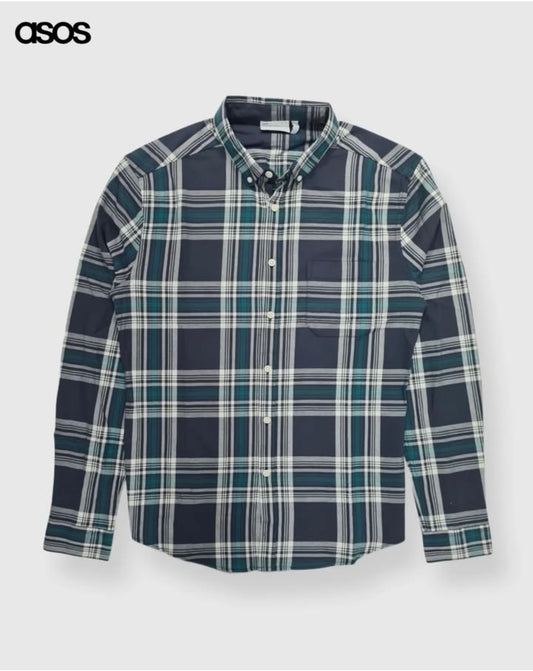 Asos Slim Fit Plaid Cotton Button Cuff Shirt