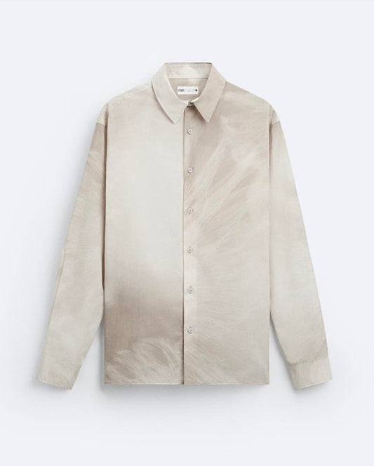 Zara Regular Fit Tie & Dye Cotton Shirt in Beige