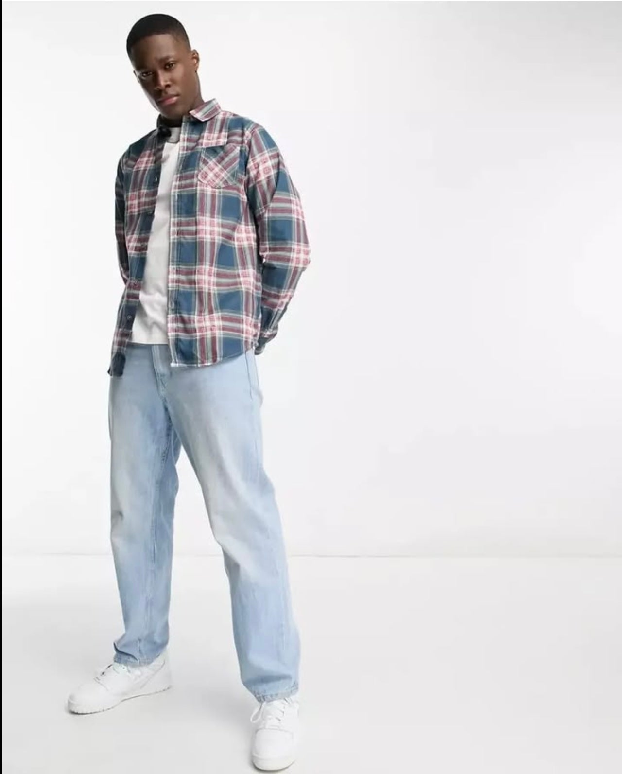 Brave Soul Regular Fit Blue Check Button Cuff Shirt