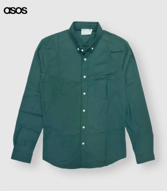 Asos Slim Fit Green Oxford Cotton Button Cuff Shirt