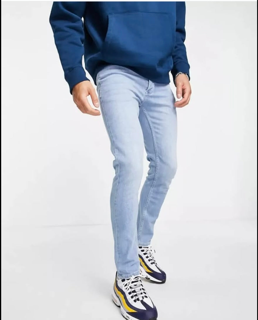 Topman Skinny Fit Stretch Denim in Blue Wash