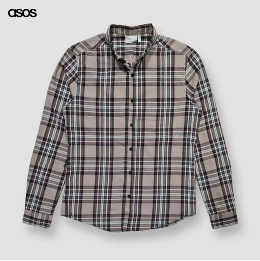 Asos Slim Fit Cream Oxford Cotton Button Cuff Shirt