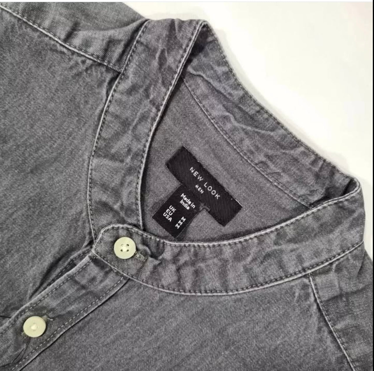 New Look Regular Fit Grey Wash Denim Button Cuff