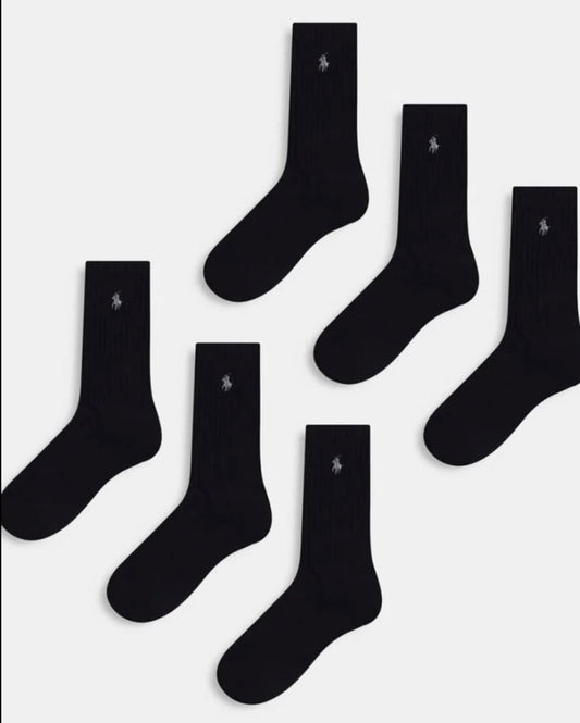 Polo Ralph Lauren 6 Pack Socks in Black With Pony Logo