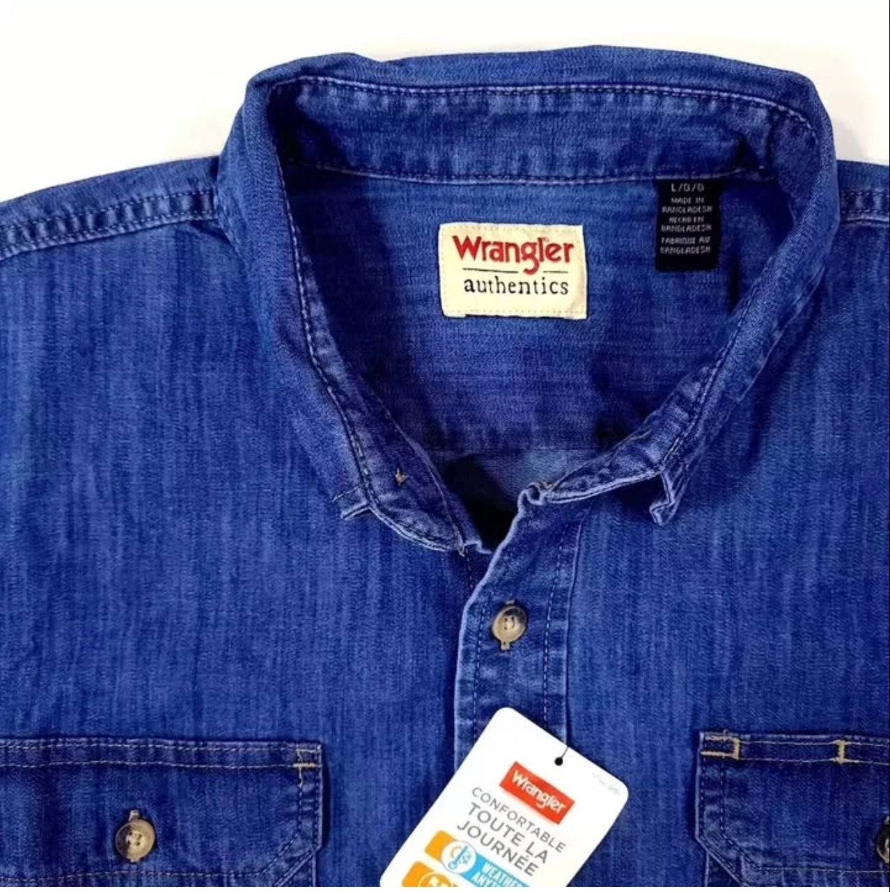 Wrangler Regular Fit Blue Denim Short Sleeve Shirt