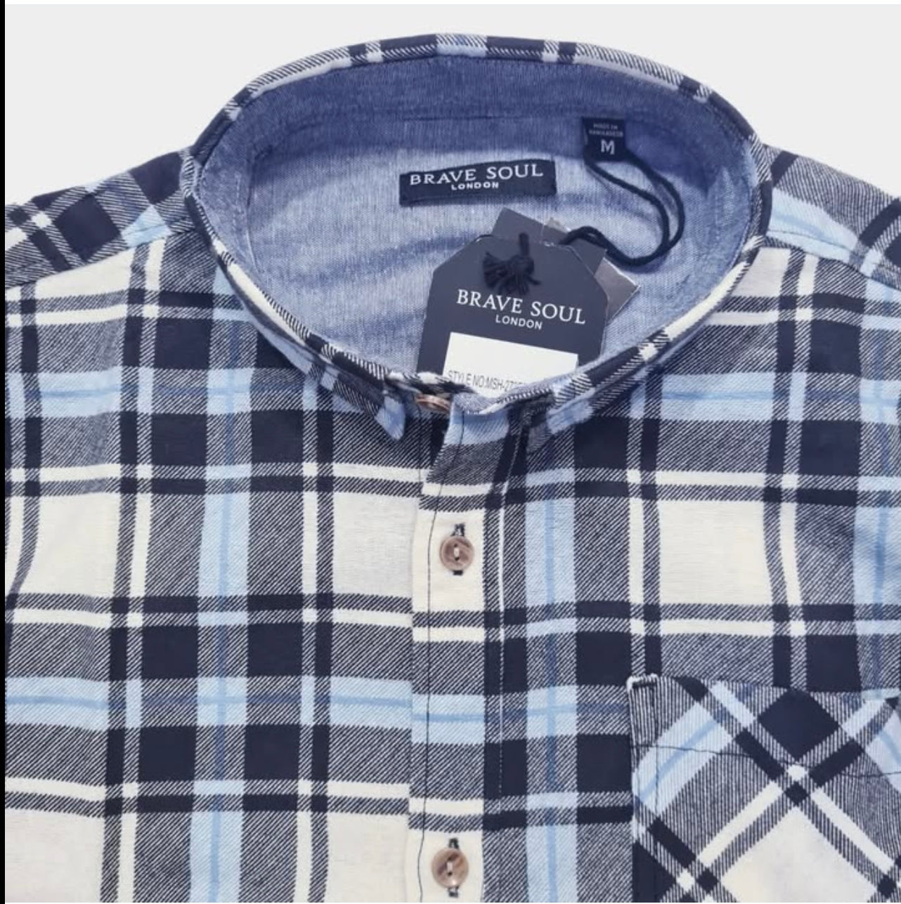 Brave Soul Regular Fit Blue Check Button Cuff Shirt