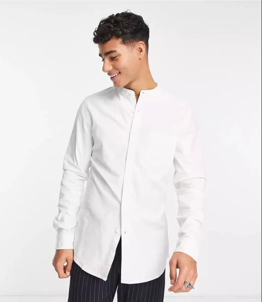 Asos Slim Fit White Oxford Cotton Button Cuff Shirt