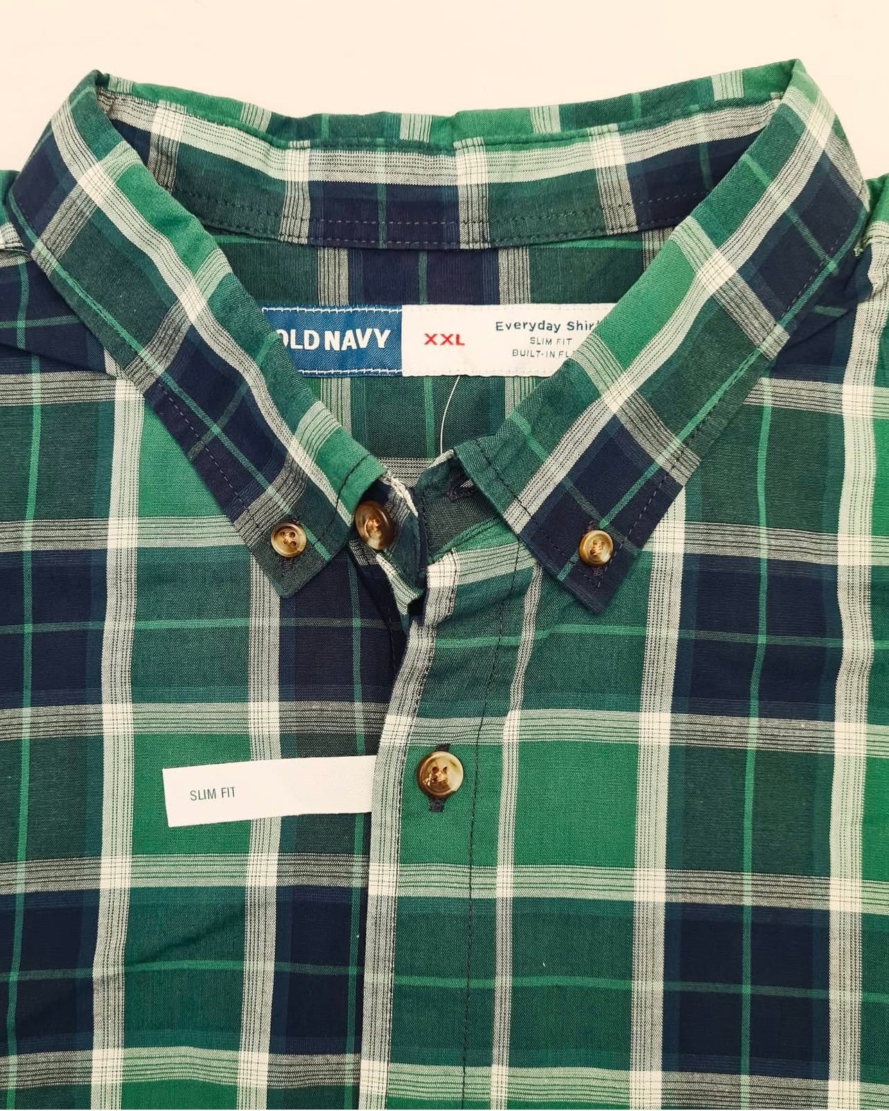 Old Navy Green Plaid Cotton Button Cuff Shirt