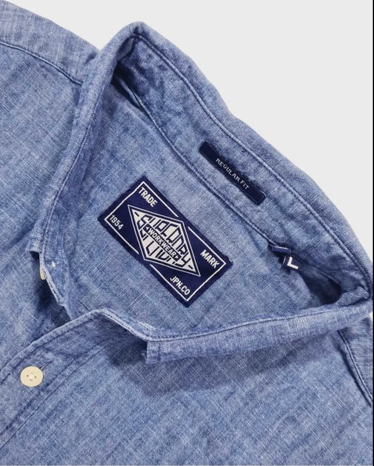 Super Dry Regular Fit Blue Chambray Short Sleeve Shirt