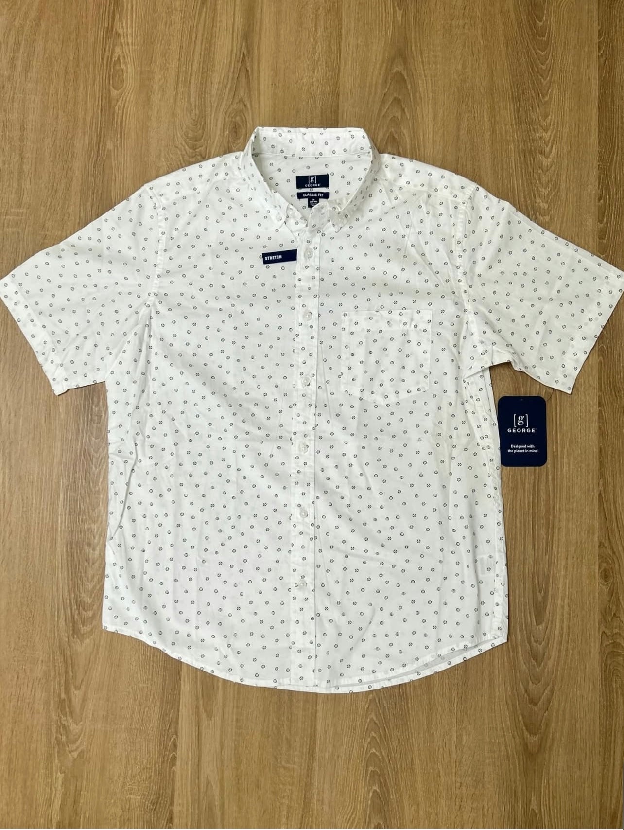 George Regular Fit Oxford Cotton Shirt in White Pattern